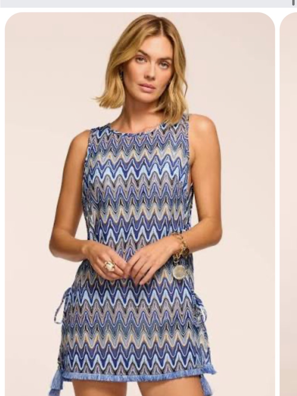 Ramy brook kimber Sleeveless Blue Wave-Print Tunic Top dress Cover up